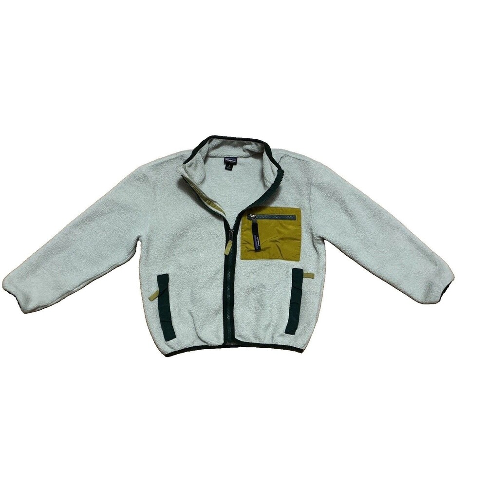 Patagonia Synchilla Kids Fleece Jacket Small 7-8 Beige Full-Zip Pockets Classic